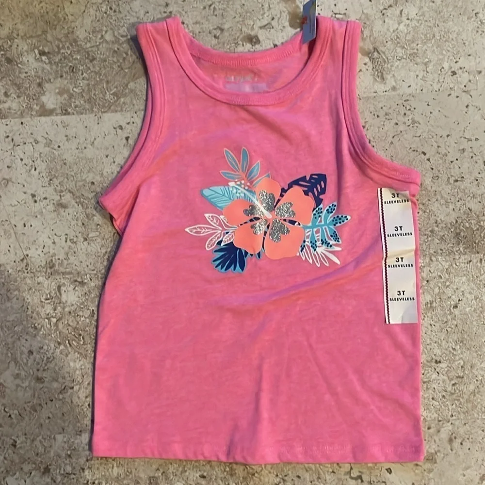 💕 Mix & Match 3 / $15 NWT Cat & Jack Girls  Pink Hawaiian Flower Tank Top